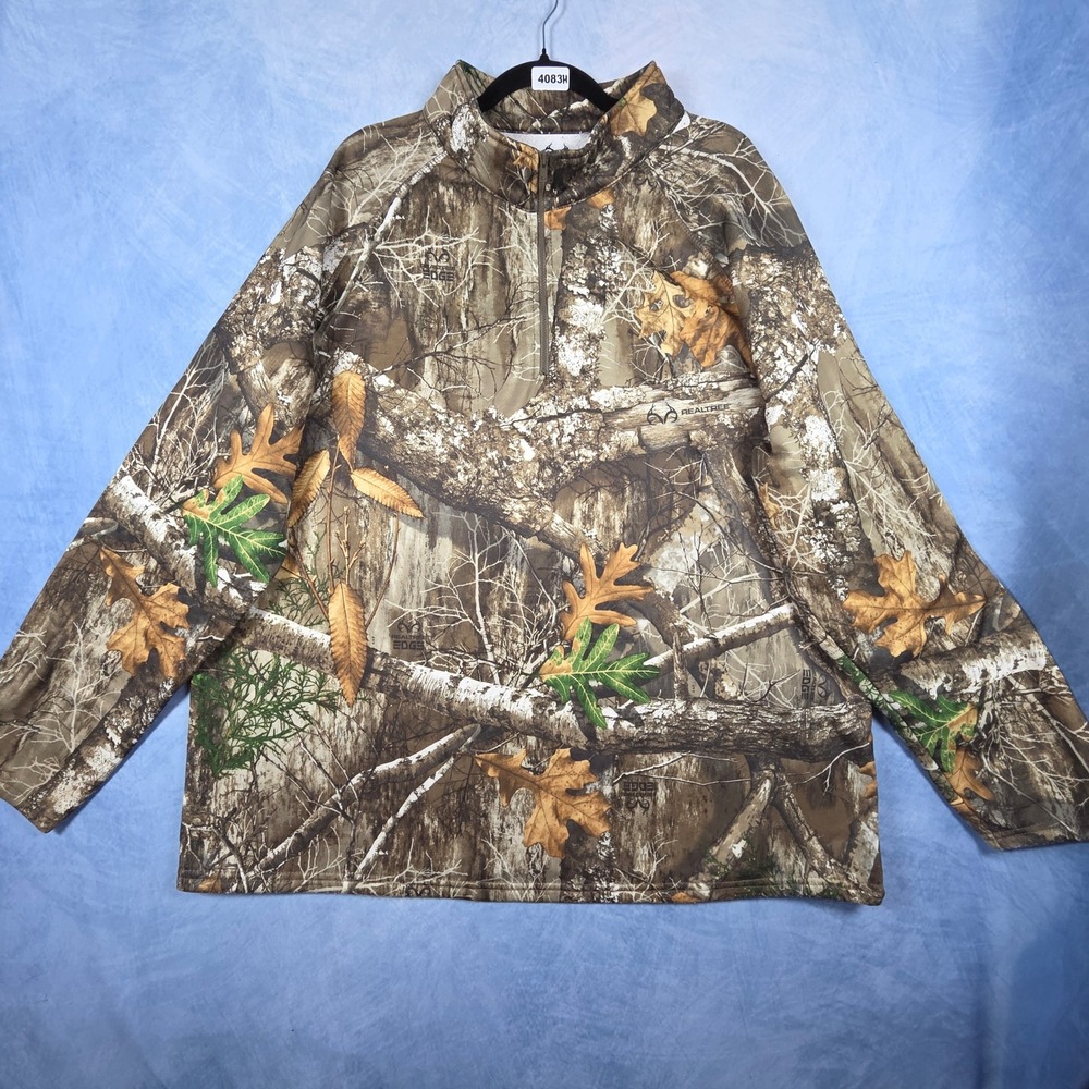 Realtree Edge Camo Quarter Zip Fleece Pullover Mens 2XL Hunting Shirt Brown